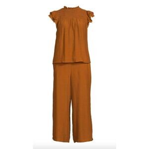 Nanette Lepore Orange Coordinate Top Wide Leg Crop Pant Set Size M NWT